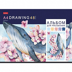 Альбом для рисования, А4, 48 листов, скоба, обложка картон, HATBER, 205х290 мм, "Акварельная палитра", 067588, 48А4В