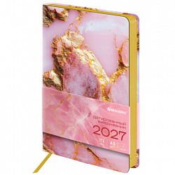 Ежедневник датированный 2027 А5 138x213 мм, BRAUBERG "Vista", под кожу, гибкий, "Pink marble", 117983