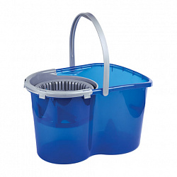 Швабра с отжимом и ведром 14л/5л, отжим центрифуга / рукоятка, 2 круглые насадки, крепление кольцо, синий, LAIMA, 601460