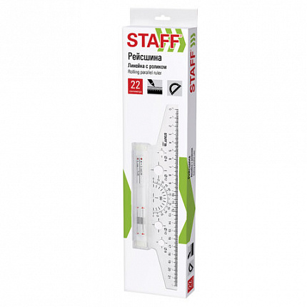 Линейка с роликом (рейсшина) 22 см, металлический ролик, картонная коробка, STAFF, 210869