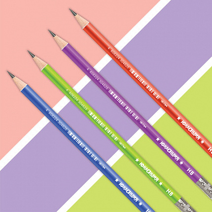 Карандаш чернографитный ЮНЛАНДИЯ "МЕТАЛЛИК", 1 шт., HB, с ластиком, корпус ассорти, 181764