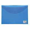 Папка-конверт с кнопкой BRAUBERG, А4, до 100 листов, прозрачная, синяя, 0,15 мм, 221637