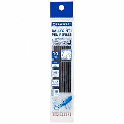 Стержни шариковые масляные BRAUBERG "WRITING 3.0", мягкое письмо, 140 мм, КОМПЛЕКТ 10 ШТ., СИНИЕ, игольчатый узел 0,5 мм, 170414