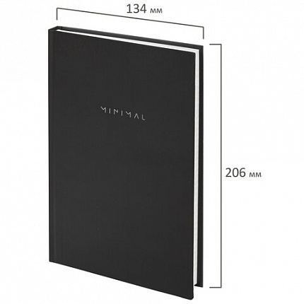 Блокнот А5 134х206 мм, 80 л., твёрдый, клетка, BRAUBERG "Minimal", черный, 116436