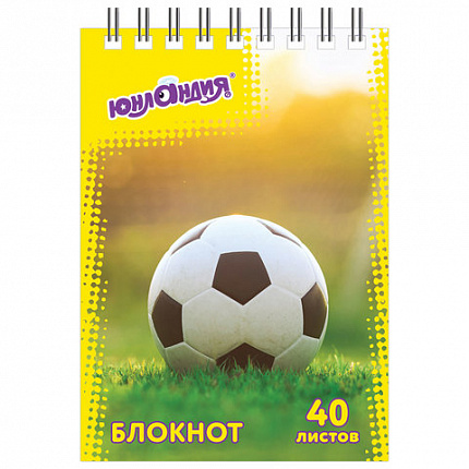 Блокнот МАЛЫЙ ФОРМАТ А7 75х105 мм, 40 л., гребень, картон, клетка, ЮНЛАНДИЯ, "МОНСТР-ТРАК"/"ФУТБОЛ", 129859