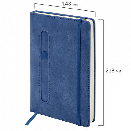 Ежедневник недатированный А5 148x218 мм BRAUBERG "Optimal", под кожу, резинка, держатель для ручки, синий, 118639