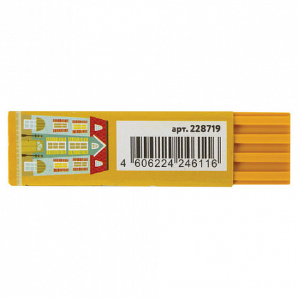 Ластик ЮНЛАНДИЯ "Башенки", 64х15х15 мм, цвет ассорти, картонный держатель, 228719