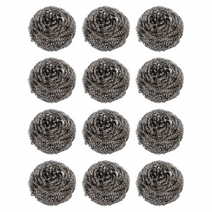 Губки (мочалки) металлические, спиральные, 12х15 г, КОМПЛЕКТ 12 шт., для посуды, гриля, плиты, LAIMA, 606658