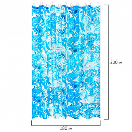 Шторка для ванной ПОЛИЭСТЕР, 180х200 см, кольца в комплекте, ГОЛУБЫЕ ВОЛНЫ, PRIMILA (ПРИМИЛА), 700083