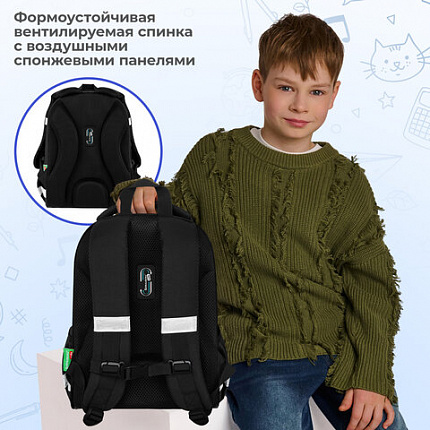 Ранец BRAUBERG KIDS START, 1 отделение, 2 кармана, "Герой в космосе", СВЕТЯЩИЙСЯ, 35х26х13 см, 274408