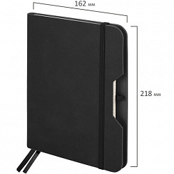 Блокнот А5 (162х218 мм), BRAUBERG "NOTE", под кожу софт-тач, с резинкой, 80 л., клетка, черный, 113437