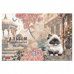 Альбом для рисования А4, 24 л., скоба, обложка картон, тиснение, HATBER, 205х290 мм, Пухляши, 091475, 24А4лтВ