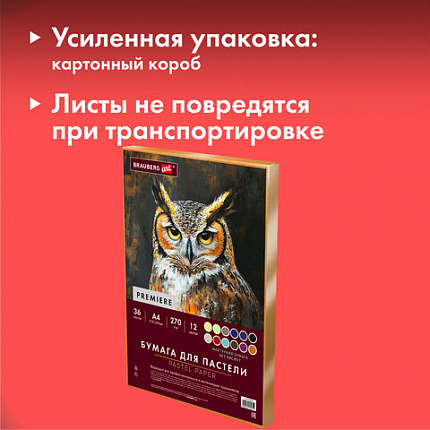 Бумага для пастели ФАКТУРНАЯ А4 в коробке, 36 листов 12 цветов, 270 г/м2, BRAUBERG AR, 117759