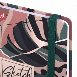 Скетчбук, белая бумага 120 г/м2, 145х203 мм, 80 л., резинка, твердый, BRAUBERG ART DEBUT "Листья", 114587