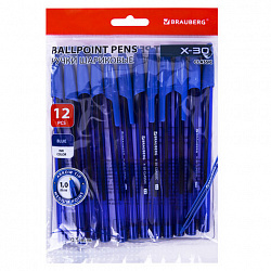 Ручки шариковые BRAUBERG X-30 CLASSIC, КОМПЛЕКТ 12 ШТ., СИНИЕ, пишущий узел 1 мм, линия письма 0,5 мм, 144332