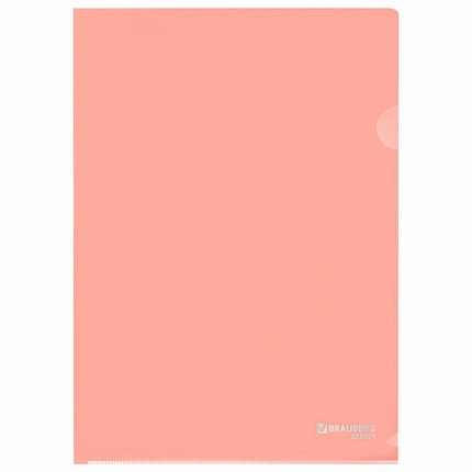 Папка-уголок жесткая, непрозрачная, А4, цвет персиковый, 0,15 мм, BRAUBERG PASTEL, 272891