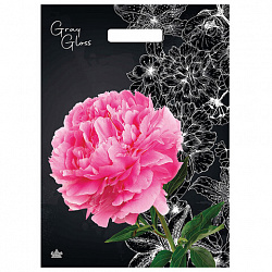 Пакет с вырубной ручкой ПВД, 43х31,5 см, "Грэй Глосс Пион", 50 мкм, н00212038