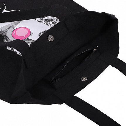 Сумка-шоппер BRAUBERG PREMIUM, канвас, 40х35 см, на кнопке, карман, черный, "Aphrodite", 271904