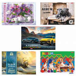 Альбом для рисования, А4, 40 листов, скоба, обложка картон, HATBER, 205х290 мм, "Ассорти", 051869, 40А4В