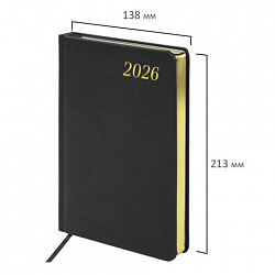 Ежедневник датированный 2026 А5 138x213 мм, BRAUBERG "Iguana", под кожу, черный, 117054