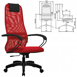 Кресло офисное МЕТТА "SU-B-8" пластик, ткань-сетка, сиденье мягкое, красное