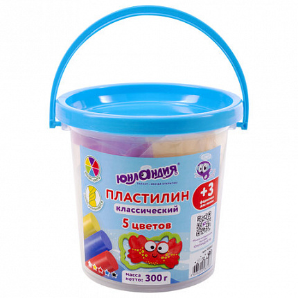 Пластилин в ведерке ЮНЛАНДИЯ "ПОДВОДНЫЙ МИР", 5 цветов, 300 г, 3 формочки, ВЫСШЕЕ КАЧЕСТВО, 105860