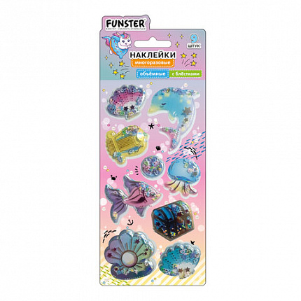 Наклейки объемные "Для девочек" с блестками, 17,5х9 см, ассорти 6 видов, FUNSTER (ФАНСТЕР), 666091