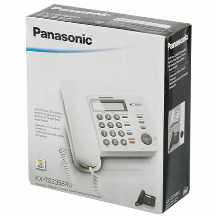 Телефон PANASONIC KX-TS2358RUB, черный, память 50 номеров, АОН, спикерфон, ЖК дисплей с часами, тональный / импульсный режим