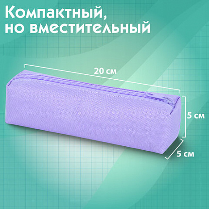 Пенал-тубус ПИФАГОР на молнии, ткань, пастельно-фиолетовый, 20х5 см, 272259