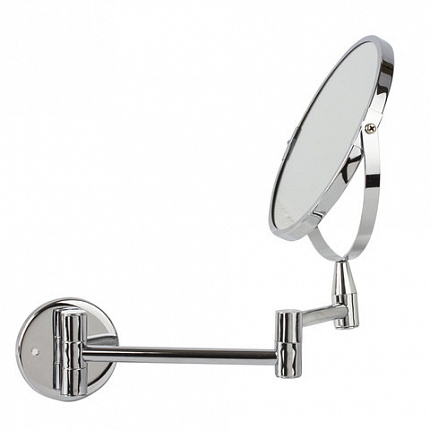 Зеркало настенное BRABIX, диаметр 17 см, двухстороннее, с увеличением, нержавеющая сталь, выдвижное (петли), 604952