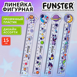 Линейка пластиковая 15 см, фигурная, FUNSTER (ФАНСТЕР), "КОСМОНАВТЫ", прозрачная, ассорти, европодвес, 210920
