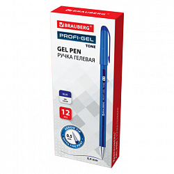 Ручка гелевая BRAUBERG "Profi-Gel TONE", СИНЯЯ, линия письма 0,4 мм, стандартный наконечник 0,5 мм, тонированный корпус, 144128