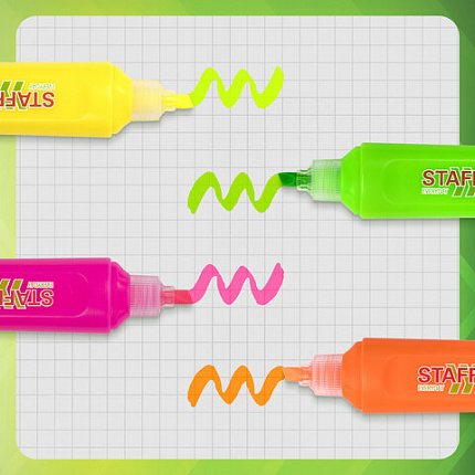 Набор текстовыделителей 4 НЕОНОВЫХ ЦВЕТА, STAFF "EVERYDAY HL-720", линия 1-5 мм, скошенный наконечник, 152555