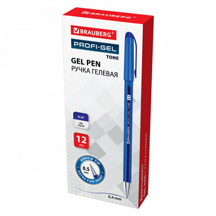 Ручка гелевая BRAUBERG "Profi-Gel TONE", СИНЯЯ, линия письма 0,4 мм, стандартный наконечник 0,5 мм, тонированный корпус, 144128