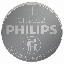 Батарейка литиевая PHILIPS Lithium CR2032, таблетка, дисковая, кнопочная, 1 шт., блистер (отрывной блок), Б0064640