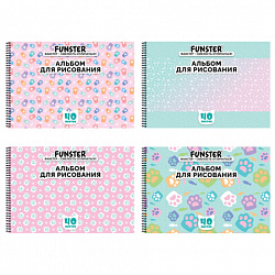 Альбом для рисования А4 40 л., гребень, обложка картон, FUNSTER, 200х290 мм, кросс-серия "КОШАЧЬИ ЛАПКИ", 107520