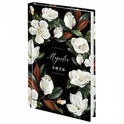 Ежедневник датированный 2026 145х215 мм, А5, STAFF, ламинированная обложка, "Магнолия", 117326