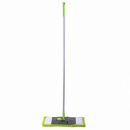 Швабра с флаундером 40 см, черенок 110 см евро, насадка МОП микрофибра СИНЕЛЬ, индивидуальная упаковка пакет, ЛЮБАША, 606313