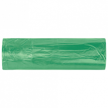 Мешки для мусора зеленые биоразлагаемые с завязками 60 л, в рулоне 15 шт., прочные, ПНД 18 мкм, 60x70 см, LAIMA, 702660