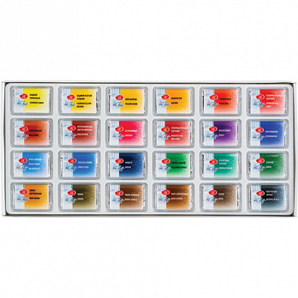 Краски акварельные художественные "Белые Ночи", 24 цвета, кювета 2,5 мл, пластиковая коробка, 1942090