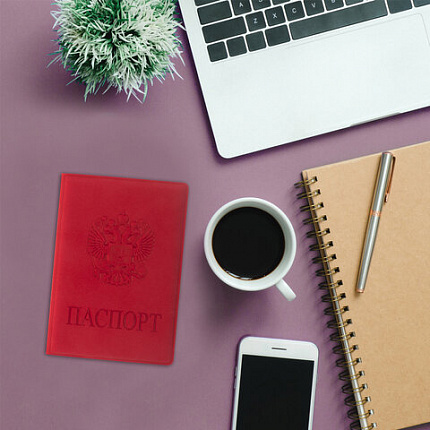 Обложка для паспорта STAFF, мягкий полиуретан, "ГЕРБ", красная, 237612