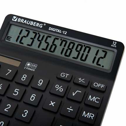 Калькулятор настольный BRAUBERG DIGITAL-12-BK (151х152 мм), 12 разрядов, двойное питание, ЧЕРНЫЙ, 272968
