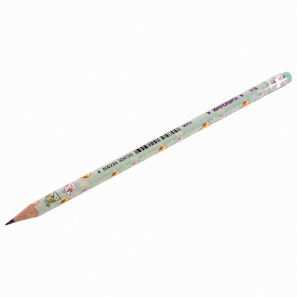 Карандаш чернографитный ЮНЛАНДИЯ "СОВУШКА", 1 шт., HB, с ластиком, корпус ассорти, 181772