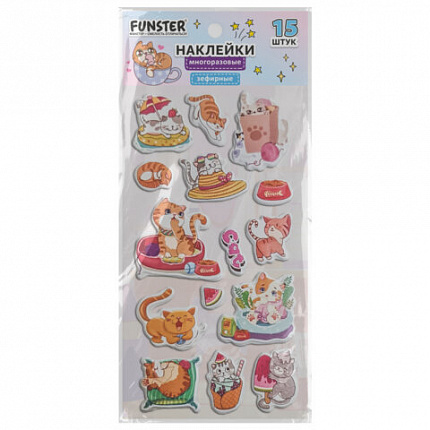 Наклейки зефирные "Котики", 18х9,5 см, ассорти 6 видов, FUNSTER (ФАНСТЕР), 666092