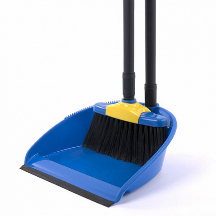 Совок для мусора КОМПЛЕКТ щетка + 2 рукоятки по 80 см с резьбой, пластиковые, "ЛЕНИВКА XL", синий, LAIMA, 608212
