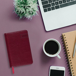 Ежедневник датированный 2026, МАЛЫЙ ФОРМАТ 100х150 мм, А6, BRAUBERG "Imperial", под кожу, бордо, 117254