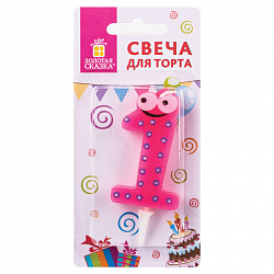 Свеча-цифра для торта "1" "С глазками", 6 см, ЗОЛОТАЯ СКАЗКА, с держателем, в блистере, 591404