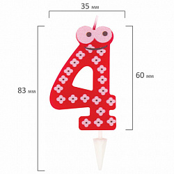 Свеча-цифра для торта "4" "С глазками", 6 см, ЗОЛОТАЯ СКАЗКА, с держателем, в блистере, 591407
