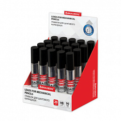 Грифели для цангового карандаша 2 мм, HB, КОМПЛЕКТ 6 шт., в тубе, BRAUBERG, 181968