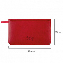 Еженедельник датированный 2026, МАЛЫЙ ФОРМАТ 95х155 мм, А6, BRAUBERG "Rainbow", под кожу, красный, 117190
